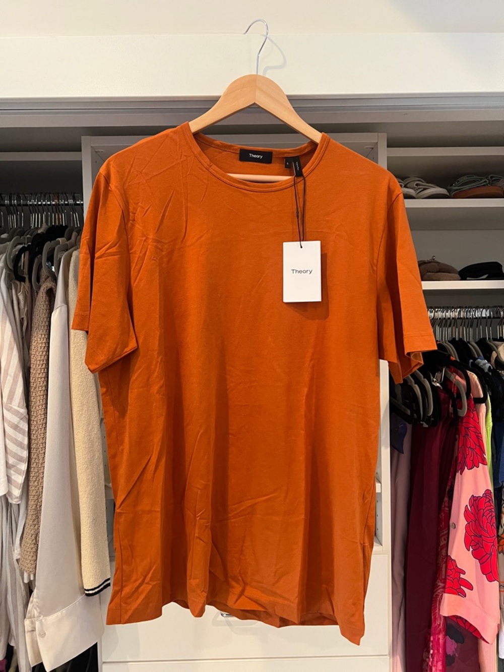 Theory Men's Short-Sleeve Crew Tee in Rust Orange
